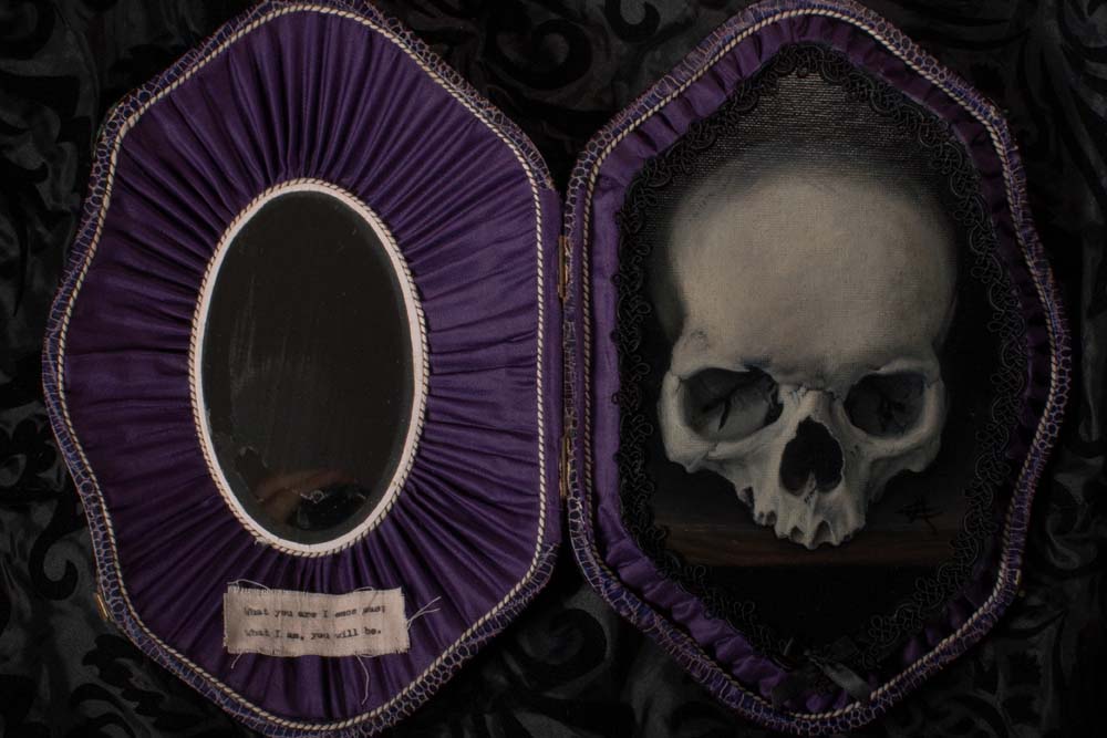 WHAT YOU ARE oil on canvas panel set inside antique box 2023, 36x25cm (open) Collection of the artist